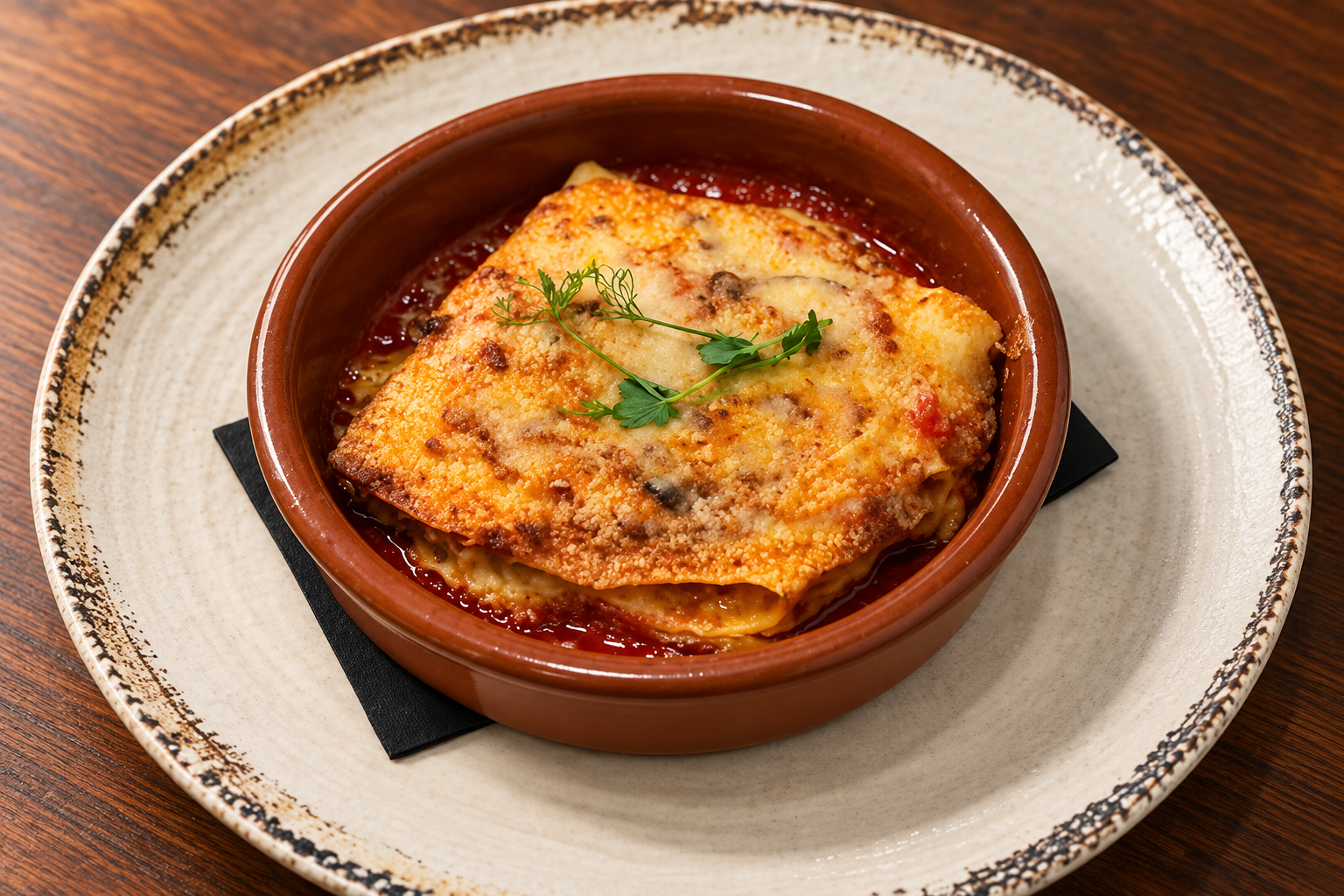 Baked pasta dish at Fuoco and Pizza